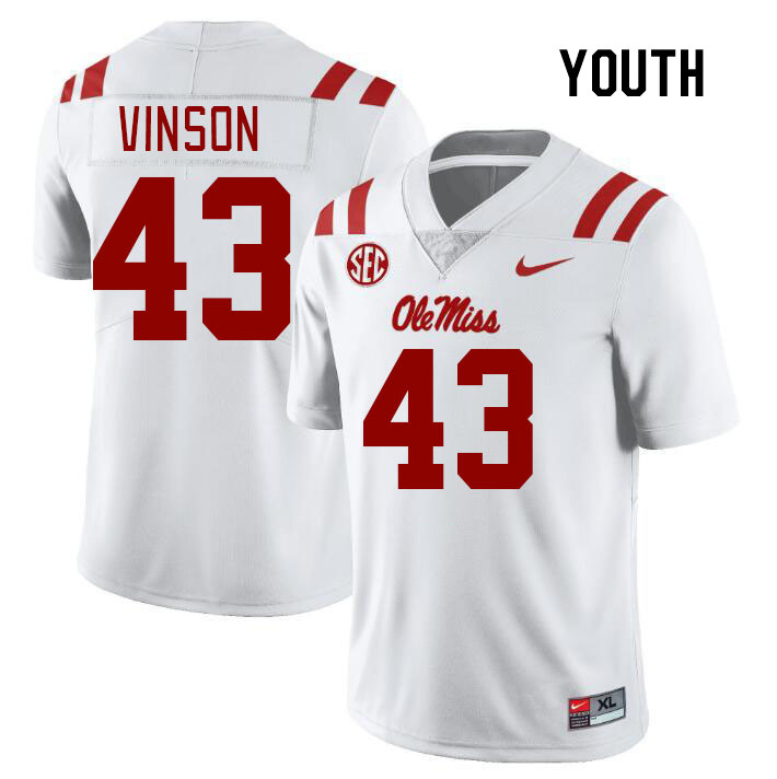 Youth #43 Rayf Vinson Ole Miss Rebels College Football Jerseys Stitched Sale-White